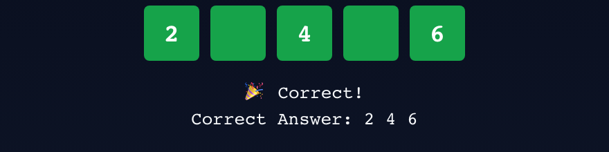 What It Prints showing the correct output and green answer tiles